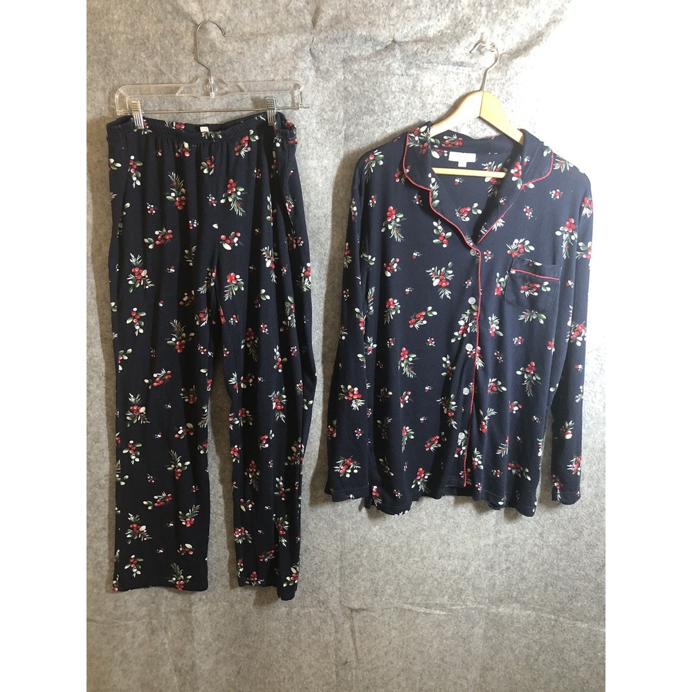 Laura Ashley Pajamas Extra Large Navy Blue Floral Stretch Winterberry Holiday
